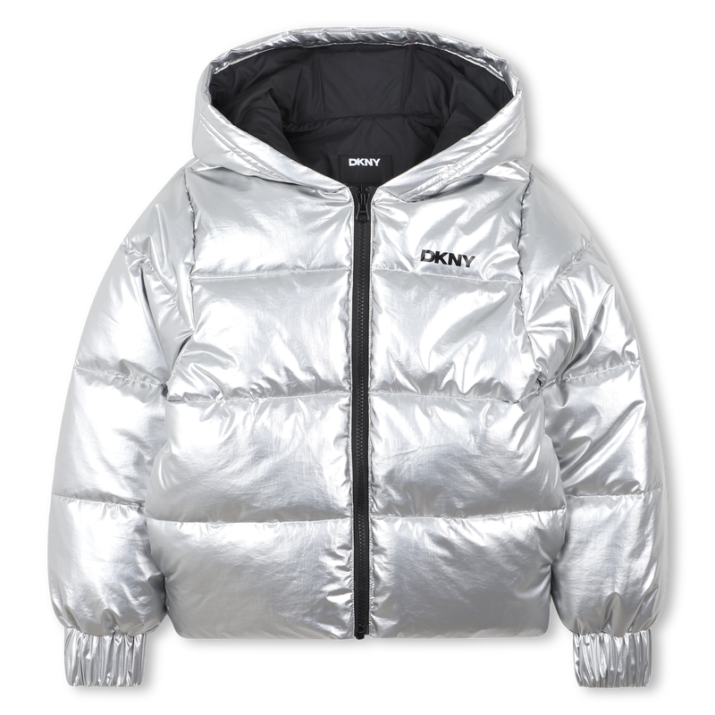 Silberne Daunenjacke mit Kapuze DKNY 
                        GIRL