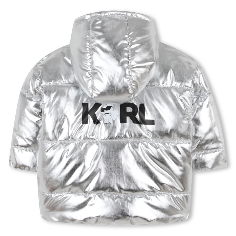 Silberne Daunenjacke mit Kapuze KARL LAGERFELD KIDS 
                        GIRL
